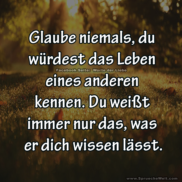 Glaube niemals, du wuerdest das Leben eines anderen kennen